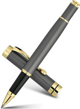 BEILUNER Ballpoint Pens, Stunning Grey Chrome Metal Pen with Golden Trim, Fancy picture