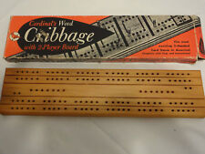 Cribbage Board Cardinal's Wood Card Game With Box 3 GREEN 1 YELLOW Pegs Vintage picture