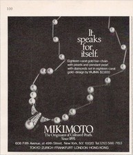 Mikimoto 1980 Vintage Print Ad Cultured Pearls 18K Gold Necklace picture