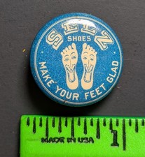 Vintage Selz Shoes Make Feet Happy Pinback Pin picture