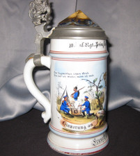 Antique Regimental Military  German Beer Stein Bavarian Lithophane Prism Lid picture