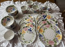 Mariam's Garden Handprinted Floral Unlimted(Rare) Lot) 🌺Table Setting 19 Piece picture