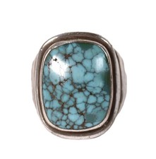 Fred Thompson Navajo Sterling Silver and Kingman Spiderweb Turquoise Ring 9 picture