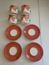 4-VILLEROY BOCH SWITCH BONJOUR MADAM DEMITASSE CUPS & SAUCERS 2 1/4