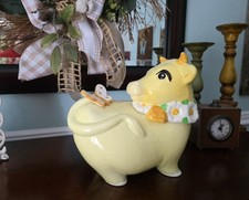 RARE VINTAGE Metlox Cookie: Yellow Poppytrail Cow or Bull With Butterfly Daisies picture