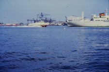 c1960's Kodachrome 35mm Slide, Soviet Cargo Ship and Hydrofoil Boat in Harbor picture