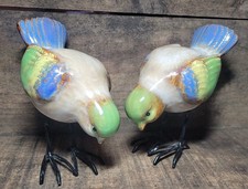 Vintage Ceramic Bird Figurines Pair – Hand Painted – One Repaired Tail & Crazing picture