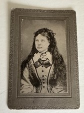 Antique Haunting Photo Pretty Woman Long Hair Strange Bow Cabinet Card Spooky picture
