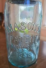 Mason's Jar Early Aqua Blue Patent Nov 30th 1858 & 8 Under Mason picture