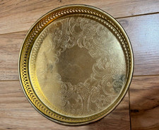Vintage Scandia Gold/Guld 24K Gold Plated Round Serving Tray Etched Sweden 9.5
