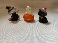 Vtg 1980's RUSS BERRIE Mini Halloween Figurines Witch Ghost & Pumpkin Black Cat picture