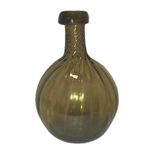 Globular Amber Glass Bottle Rib Twist Applied Collar Small Hand Blown  picture