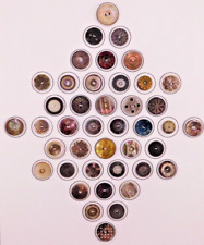 Antique BUTTON Lot of 42 Pearl Shells~ Cameo Carved,Dyed,Engraved & More NICE picture