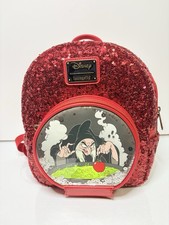 Loungefly Disney Snow White Evil Queen Snow Globe Sequin Mini Backpack Rare picture
