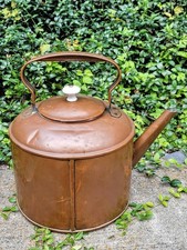 Large Antique Copper  KREAMER 8 Tea Kettle Farmhouse Watering Can Porcelain Knob picture