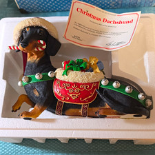 Danbury Mint Christmas Dachshund Dog Figurine w/ Certificate of Ownership Bin AA picture