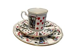 Elizabethan Playing Cards Demitasse Cup Saucer Plate Staffordshire Bone China picture