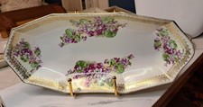 Antique Porcelain Carl Schlegelmilch CS Prussia Violet & Gold Celery Dish 11.5