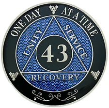 AA 43 Year Coin Blue, Silver Color Plated Medallion, Alcoholics Anonymous Coin picture