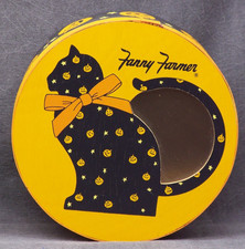 Vintage Fanny Farmer Halloween Round Wooden Box Black Cat with Jack O' Lanterns picture