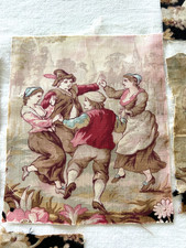 Antique 19th C French Fabric Remnants  Farmhouse Roses Flowers Dancing picture