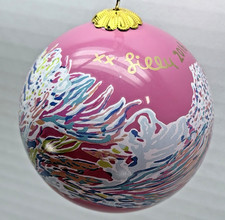 Rare 2016 Lilly Pulitzer Glass Ball Christmas Ornament Sunken Treasure Pink Sea picture
