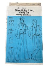 Vintage 70s Simplicity 7740 Pattern Size 44 Men's Western Pants & Vest UNCUT  picture