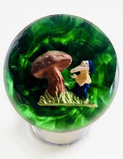 MINT Joe St Clair Gnome Mushroom Sulphide Paperweight Green Swirl SIGNED + Stand picture