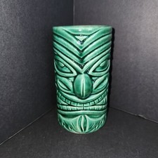 2001 Tiki Farm Mug Tumbler Chico By Jimmy C Hawk Bird Warrior Green RARE HTF picture