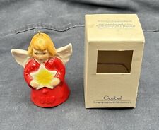 1989 Goebel Annual Angel Bell Christmas Tree Ornament - Red Gown Holding Star picture