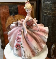 Vintage Lefton Lady Planter 290B Pink Dress Floral Figurine Vase Japan Ceramic picture