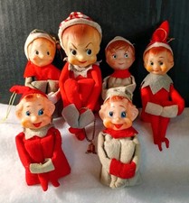 Lot of 6 Vintage 50s 60s Knee Hugger Elves Felt Christmas Ornaments Japan Delta picture