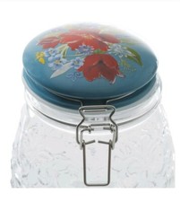 Pioneer Woman ~ Spring Bouquet Embossed Clamp Jar w/Ceramic Lid  ~ 106 Ounce Jar picture