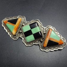 Gorgeous Vintage Navajo SECATERO Multi-Stone INLAY Sterling Silver PIN/BROOCH picture