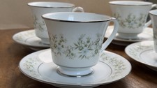 Vintage Noritake Savannah Fine China Platinum Rim Set/12 Tea Cups and 12 Saucers picture
