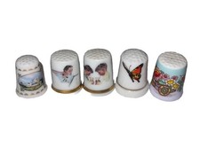 Five cute Vintage Porcelain Thimbles Norman Rockwell Butterfly Flowers ￼ picture