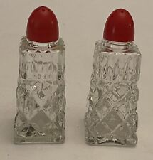 Salt & Pepper Shakers Swirl Clear Glass Red Lid Made in Occupied Japan picture