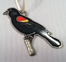 Vintage Danforth Pewter Black Bird with red and yellow markings Ornament picture