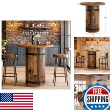Tribesigns Round Bar Table 39.4-Inch Bar Height Bistro Pub Table picture