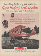 1953 Champion Spark Plugs Fence Hopping Crop Duster Airplane Vintage Print Ad picture