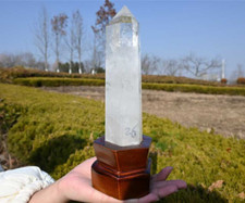 1.54LB Natural Clear Quartz Crystal Obelisk Crystal Tower Wand Point + Stand picture