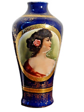 Vintage Royal BLue Porcelain Vase With Portrait- 8