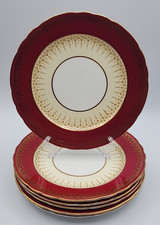Aynsley Salad Plates Red & Cream with Gold Pattern 8 1/8