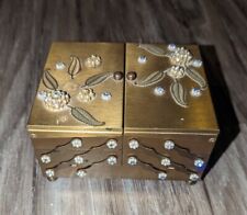Vintage 50s Gold Tone Jewelry Trinket Box Hinged Tiered Fold Out Mid Century MCM picture