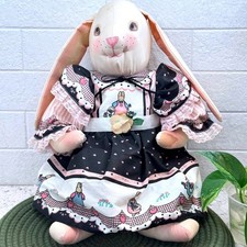 Vintage Daisy Kingdom Easter Bunny Plush Cottagecore Rabbit Pink Black Dress picture