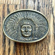 Solid Brass Native American Feather Headdress BTS Vintage Belt Buckle picture