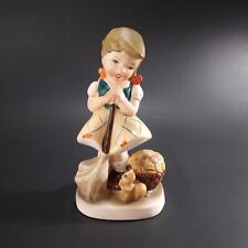 Vintage Mother's Helper Figurine 4H1M Girl Sweeping w/Basket & Squirrel 5.5