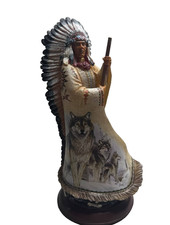 Vintage 13.75” Native American Indian Chief Resin Statue Extremely Detailed Open picture