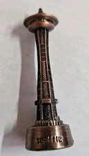 Vintage Small Bronze Metal Seattle Space Needle Souvenir felt bottom 2.5
