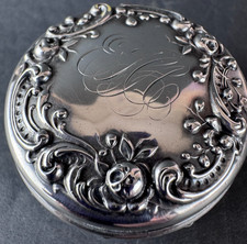 GORHAM Victorian Sterling Silver Repousse Floral Lid Cut Crystal Vanity Jar picture